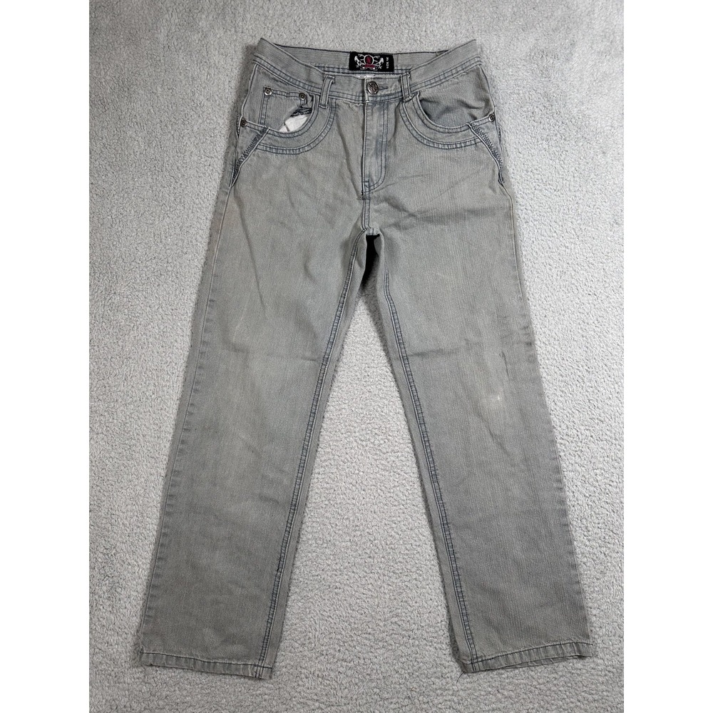 Mecca Jeans Boys 16 Gray Denim Straight Leg Red‎ Zip Pocket Embroidered Logo